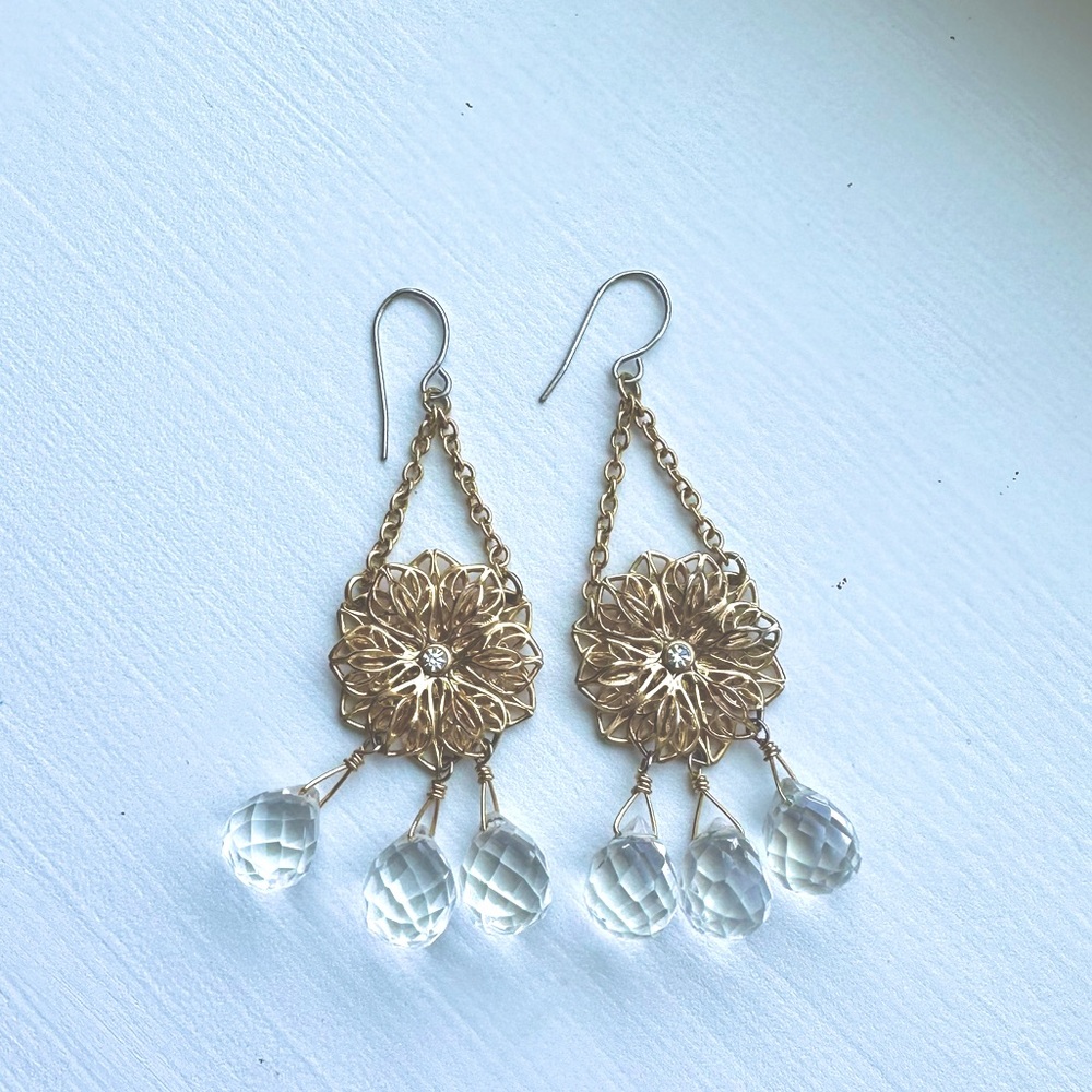 Gorgeous flower drop goldtone earrings